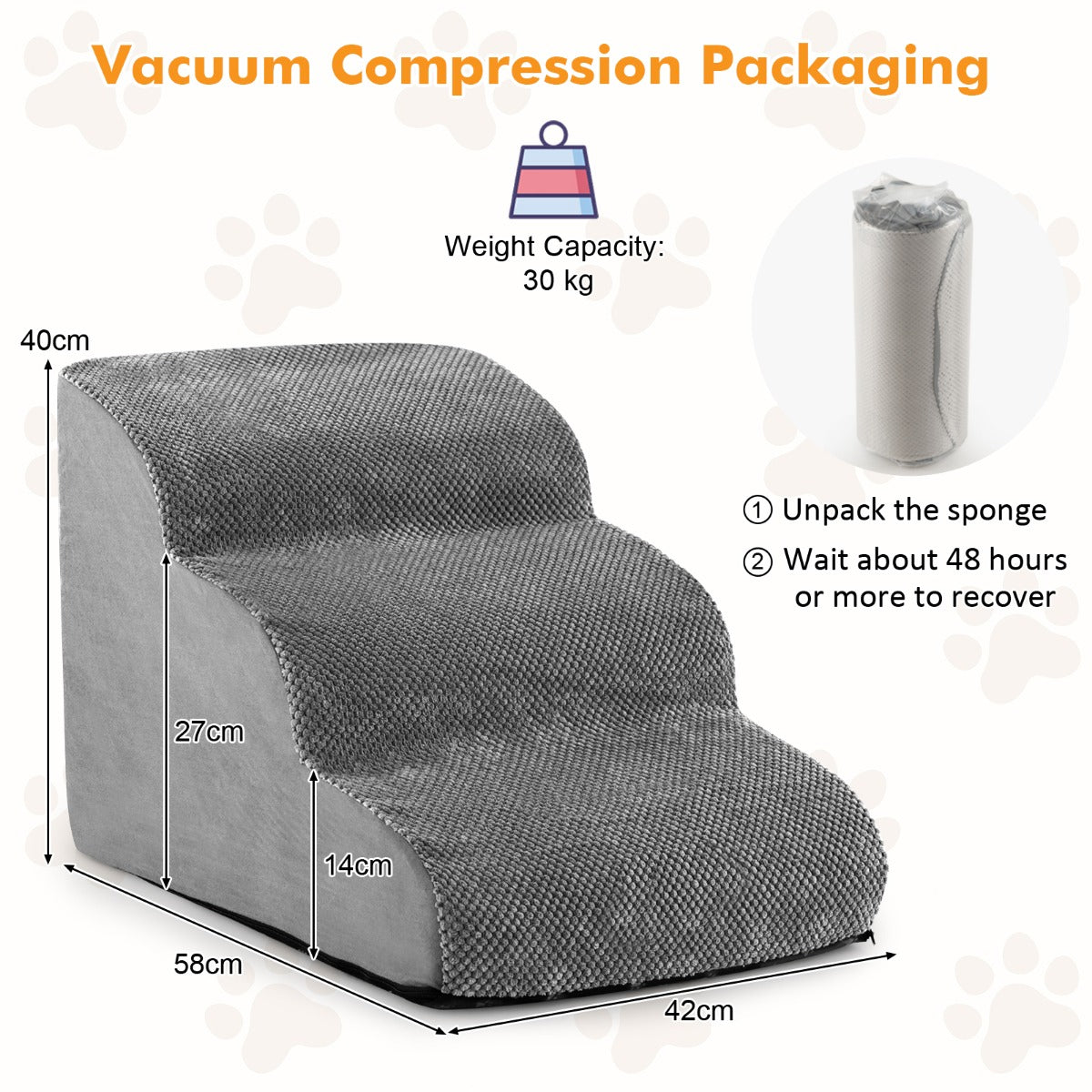 Livsk costway hondentrap 3 treden antislip hondentreden van schuim huisdiertrap voor honden en katten grijs 3