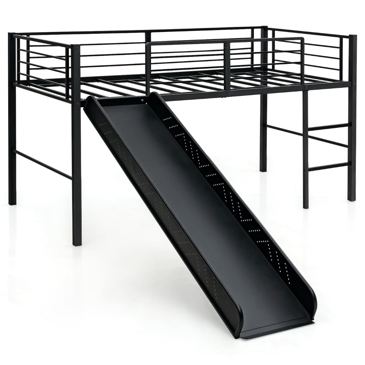 LIVSK Hoogslaper met Glijbaan en Ladder - Ruimtebesparend Kinderbed met Opslagruimte - Draagvermogen tot 150 kg - Zwart