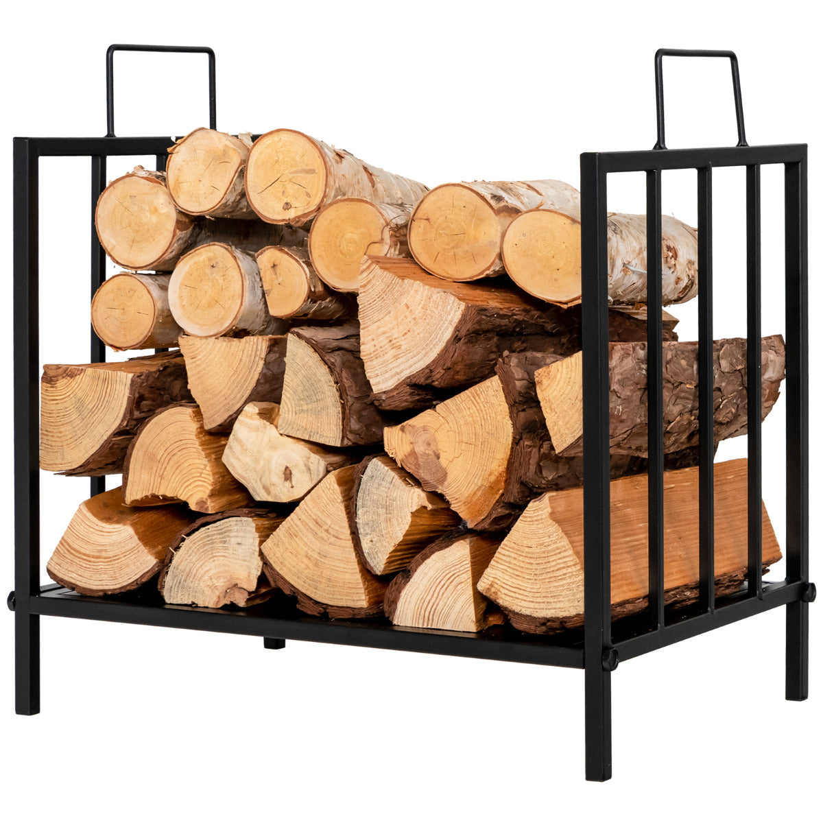 LIVSK Brandhoutrek - Stevig Stalen Frame - Handgrepen - Verhoogde Voeten - Draagvermogen tot 50 kg - 46 x 31 x 46 cm - Zwart