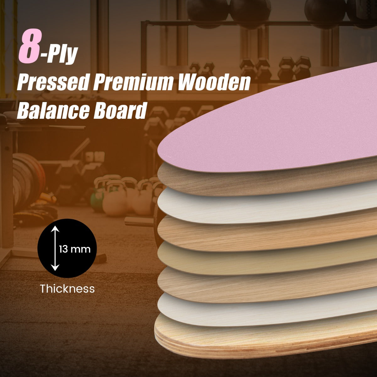 LIVSK Balancebord Balancetrainer - 8-laags Berkenhout - Inclusief Kurkrol en Vilten Mat - Draagvermogen tot 100 kg - Roze