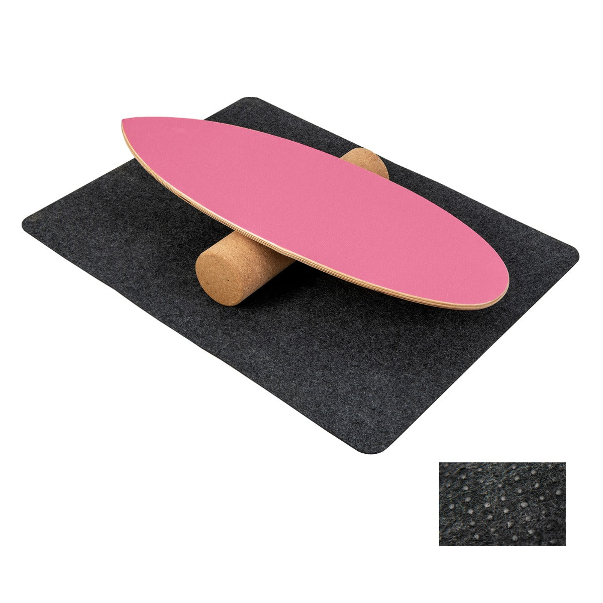 LIVSK Balance Board-set - Houten Balance Board met Kurkrol en Viltmat - Draagvermogen 100 kg - Thuisgebruik - Hot Pink