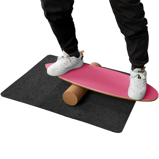 LIVSK Balance Board-set - Houten Balance Board met Kurkrol en Viltmat - Draagvermogen 100 kg - Thuisgebruik - Hot Pink