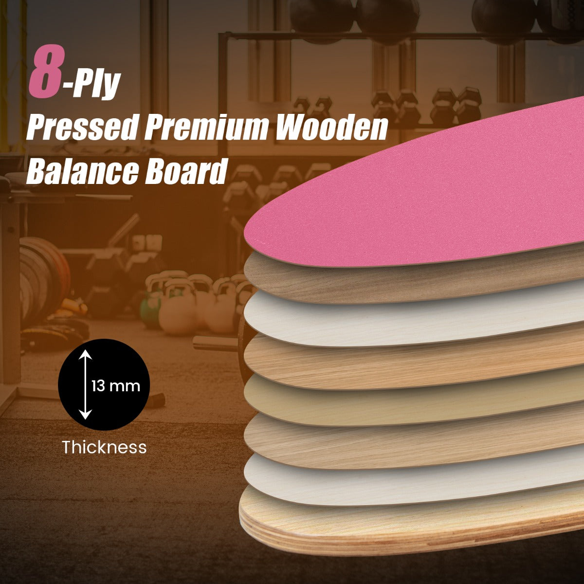 LIVSK Balance Board-set - Houten Balance Board met Kurkrol en Viltmat - Draagvermogen 100 kg - Thuisgebruik - Hot Pink