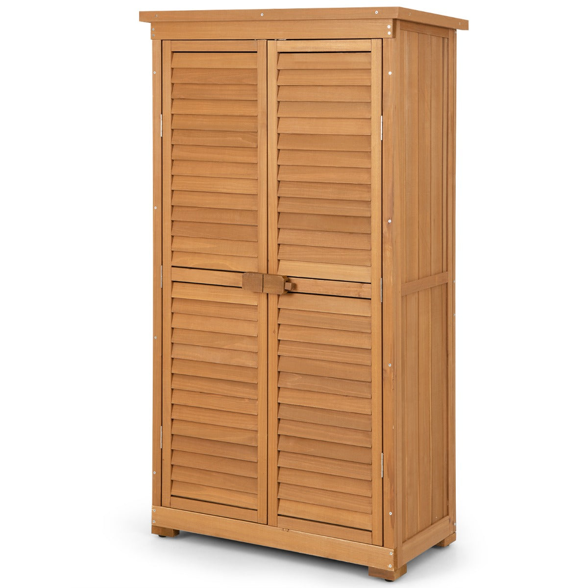 Livsk costway houten berging 160 cm asfaltdak 2 afsluitbare deuren met klink voorgeoliede grenen tuinberging waterdicht 3 verwijderbare planken 1 1