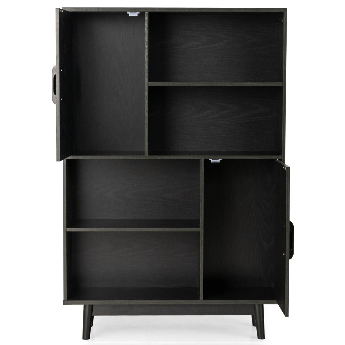 LIVSK Houten Boekenkast met 2 Deuren en 4 Open Schappen - Stijlvol en Multifunctioneel - Stabiel met Rubberhouten Poten - 80 x 24