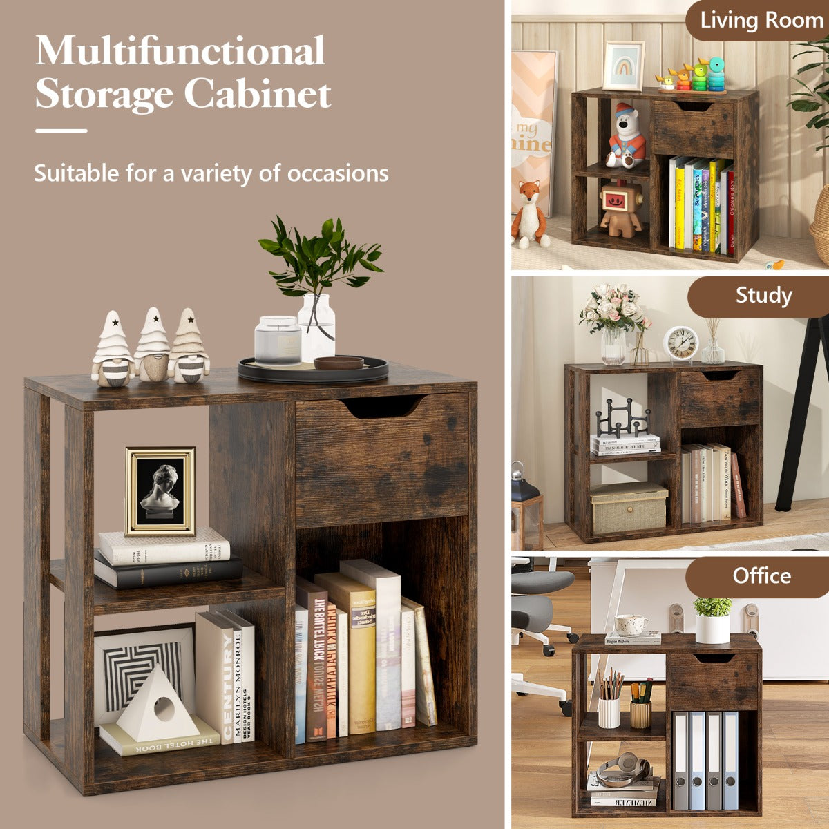 LIVSK Opslagrek met 3 Open Planken en Lade - Stevig en Duurzaam - Tot 95 kg - Eenvoudige Montage - 60 x 30 x 53 cm - Wit