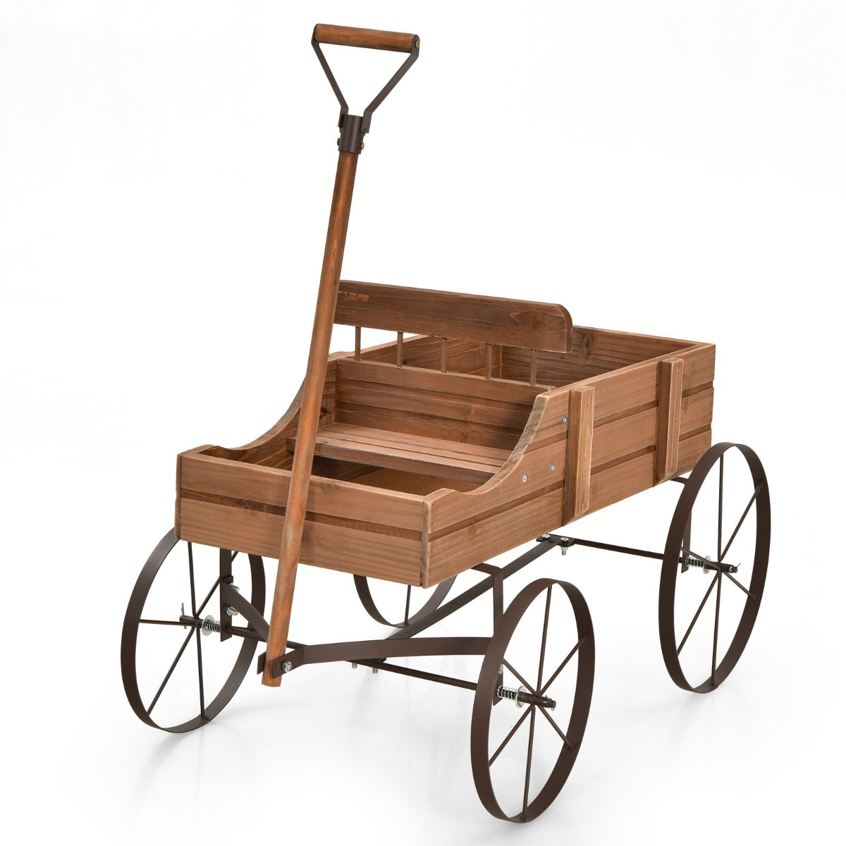 LIVSK Decoratieve Plantenwagen - Stevig Sparrenhout - 2 Plantsecties - Metalen Wielen - Universele Handgreep - 62 x 34 x 60 cm -
