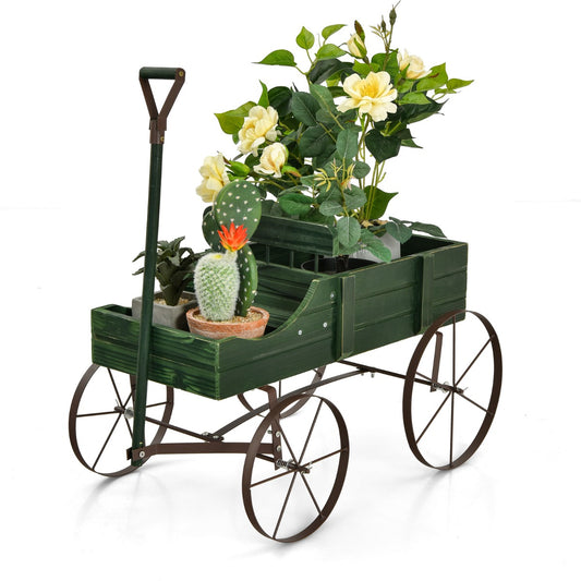 LIVSK Plantenwagen Bolderkar - Robuust Sparrenhout - 2 Compartimenten - Metalen Wielen - 62 x 34 x 60 cm - Groen