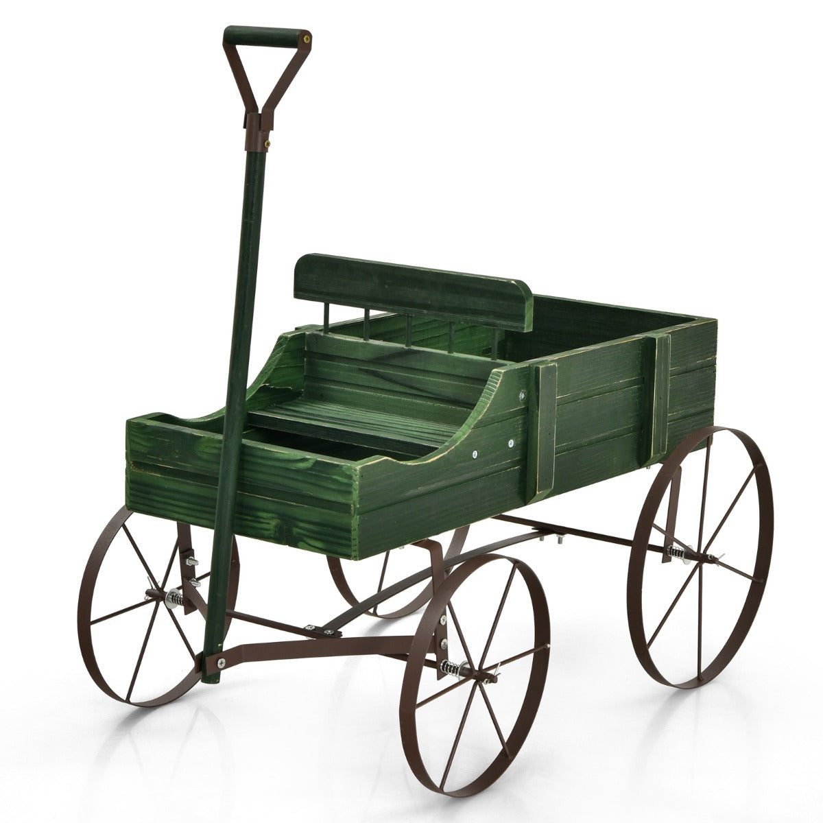 LIVSK Plantenwagen Bolderkar - Robuust Sparrenhout - 2 Compartimenten - Metalen Wielen - 62 x 34 x 60 cm - Groen