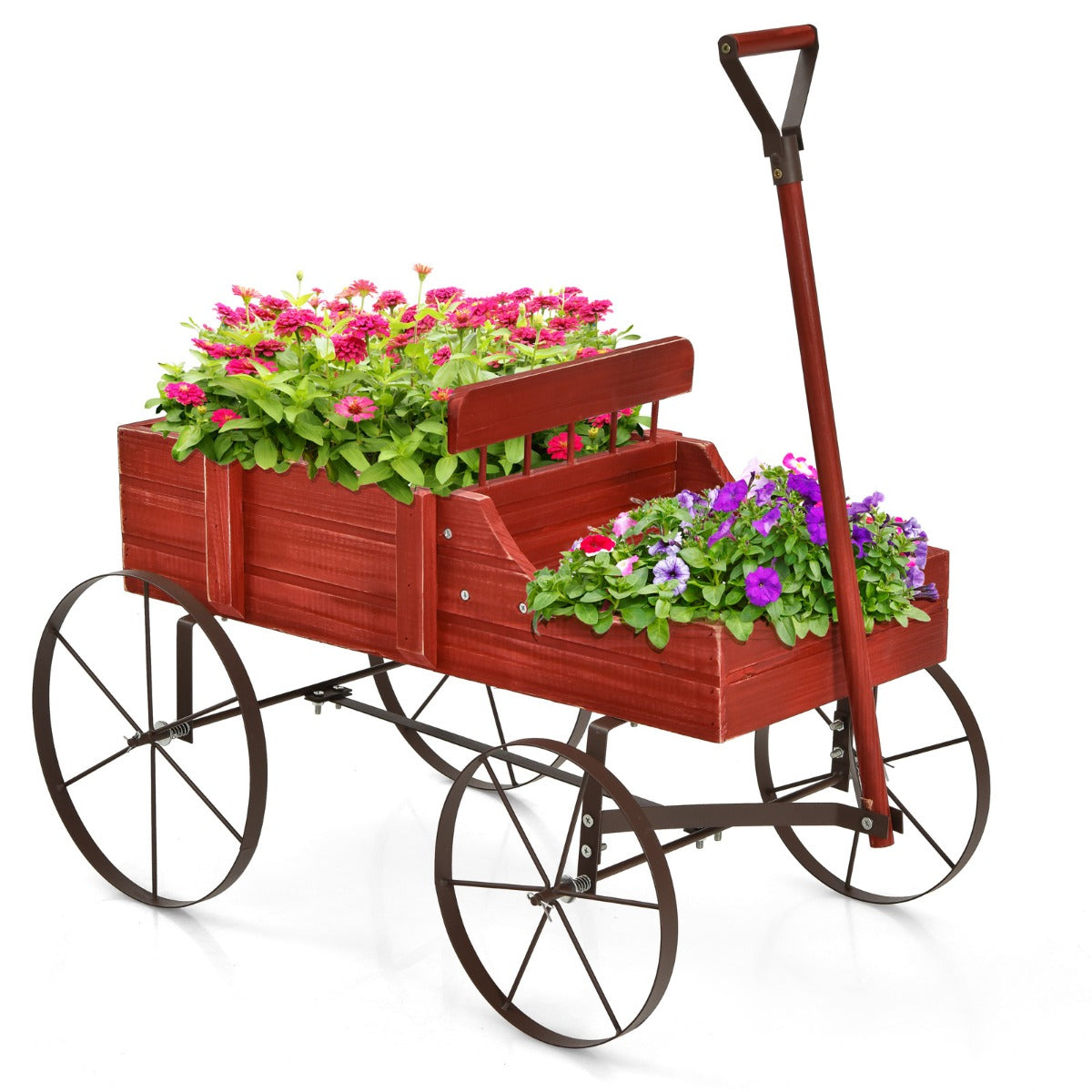 LIVSK Decoratieve Plantenwagen - Stevig Dennenhout - 2 Plantvakken - Metalen Wielen - Eenvoudig te Verplaatsen - 62 x 34 x 60 cm