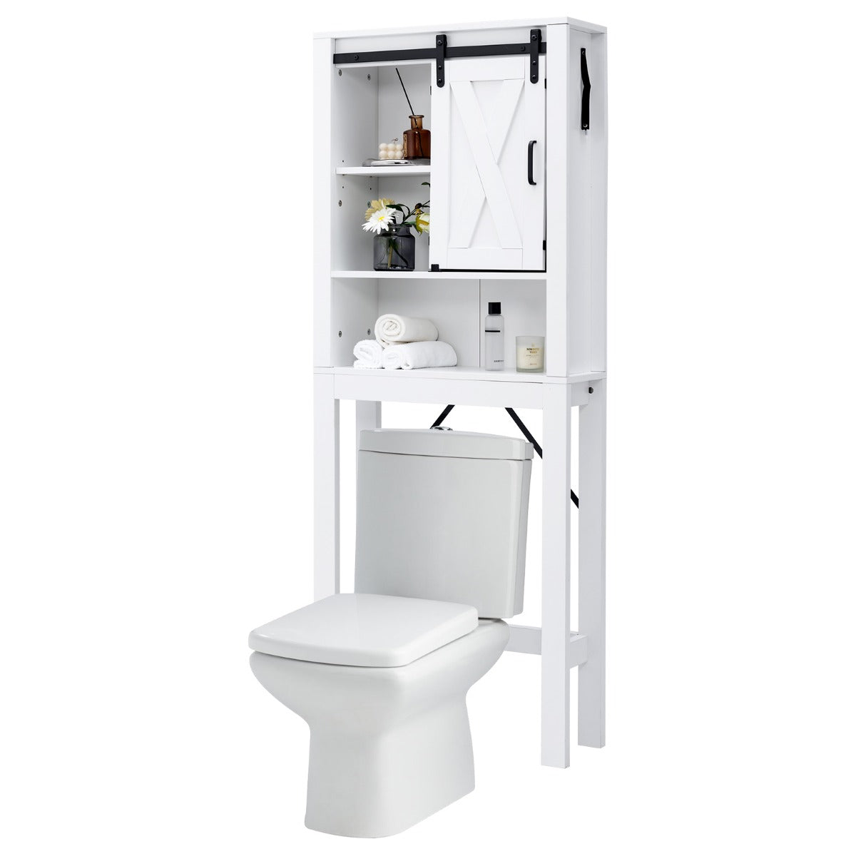LIVSK Toiletkast met Schuifdeur - Verstelbare Planken - Duurzaam Hout - 68 x 22 x 171 cm - Wit