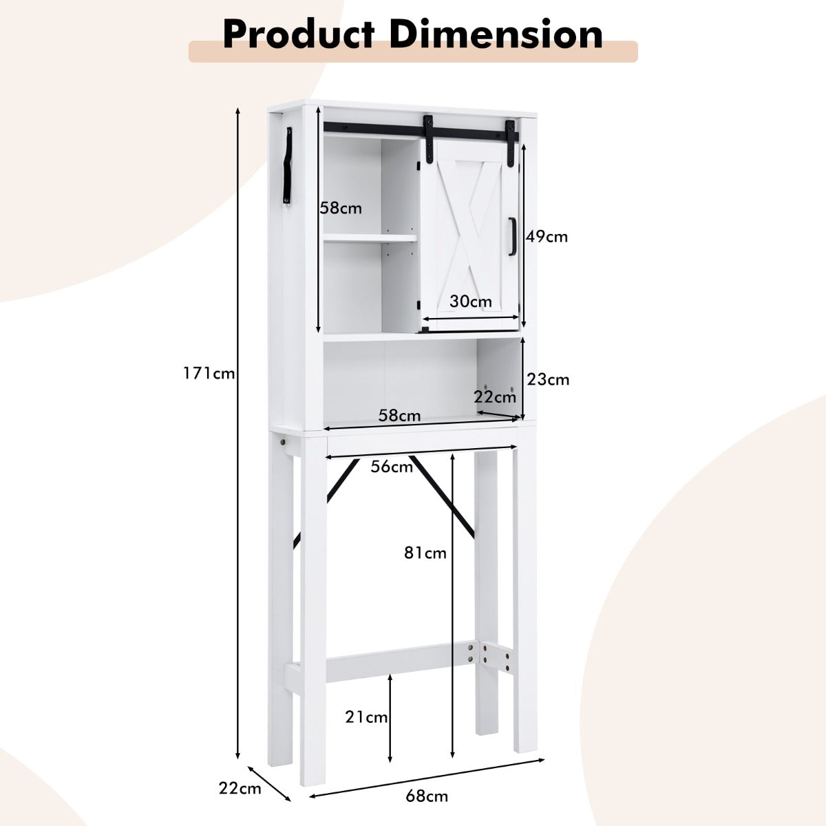 LIVSK Toiletkast met Schuifdeur - Verstelbare Planken - Duurzaam Hout - 68 x 22 x 171 cm - Wit