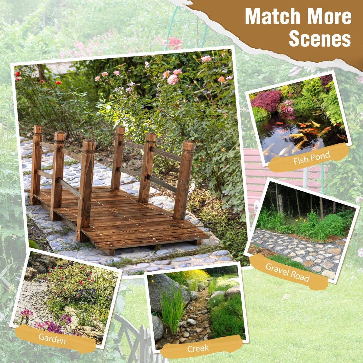 LIVSK Houten Tuinbrug - Decoratieve Brug met Leuningen - Duurzaam Sparrenhout - 150 x 67 x 55 cm - Behandeld Hout