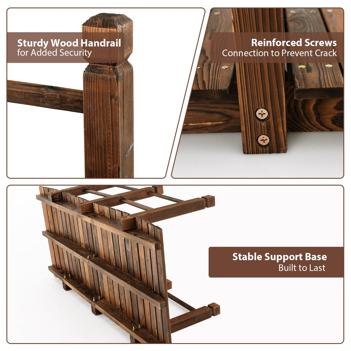 LIVSK Houten Tuinbrug - Decoratieve Brug met Leuningen - Duurzaam Sparrenhout - 150 x 67 x 55 cm - Behandeld Hout