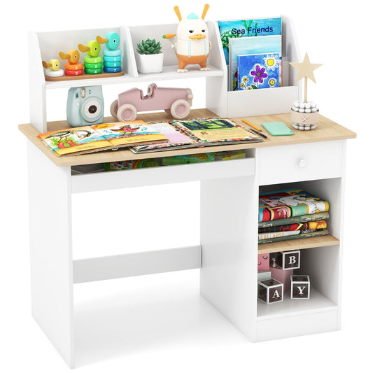 LIVSK Studietafel voor Kinderen - Veelzijdig Design met Opbergruimte - Waterdicht en Veilig - 90 x 45 x 90 cm - Wit