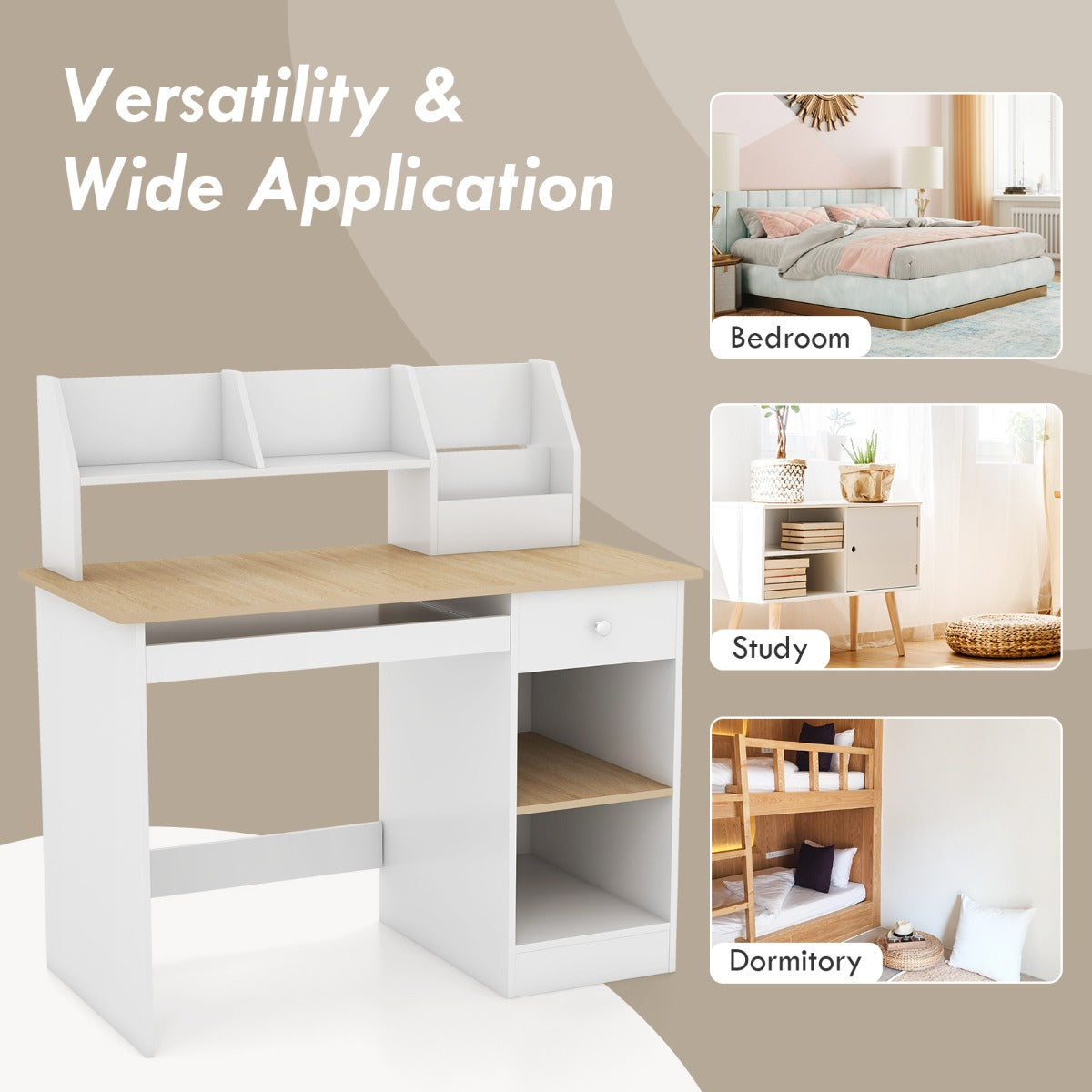LIVSK Studietafel voor Kinderen - Veelzijdig Design met Opbergruimte - Waterdicht en Veilig - 90 x 45 x 90 cm - Wit