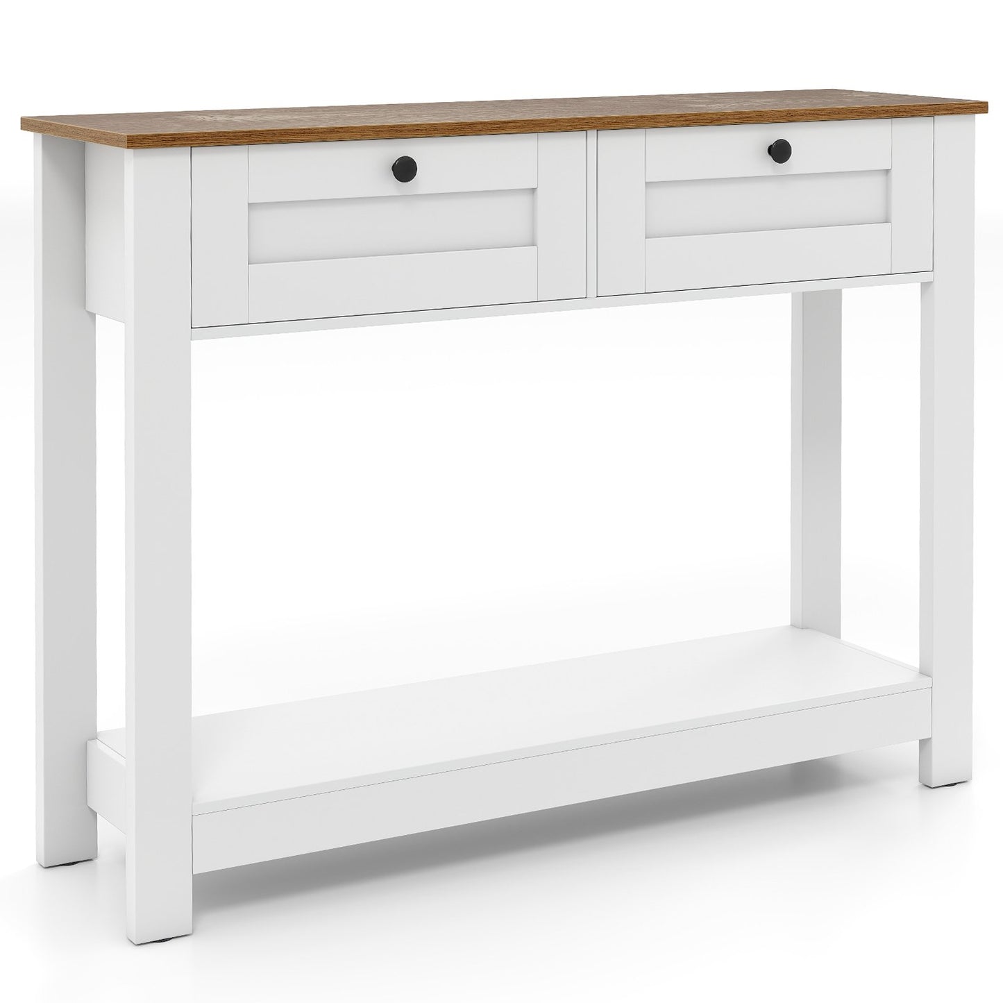 Livsk costway houten console tafel met 2 lades 2 niveaus smalle hal tafel entreetafel bijzettafel wit 1