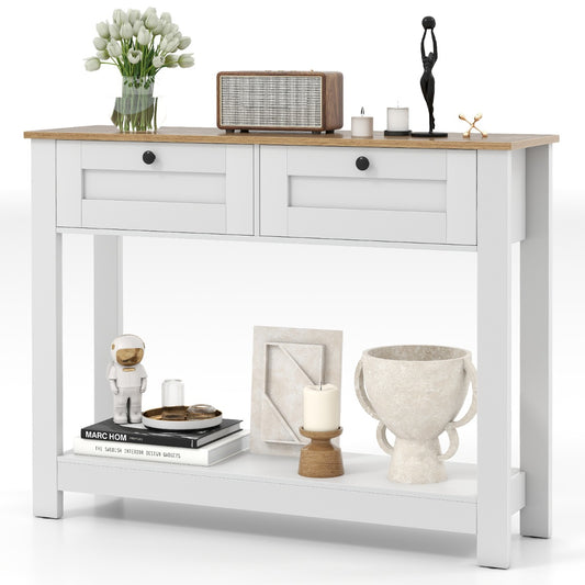 Livsk costway houten console tafel met 2 lades 2 niveaus smalle hal tafel entreetafel bijzettafel wit
