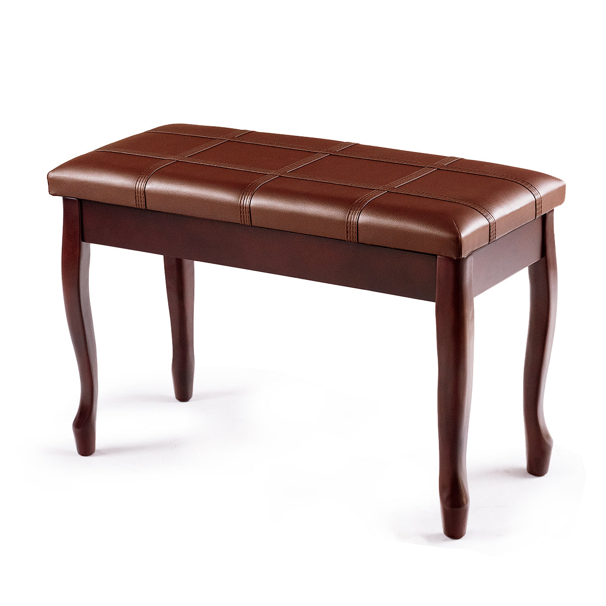 LIVSK Pianobank - Massief Hout - Gepolsterd Lederen Zitting - Opbergvak - 75 x 35 x 49 cm - Bruin