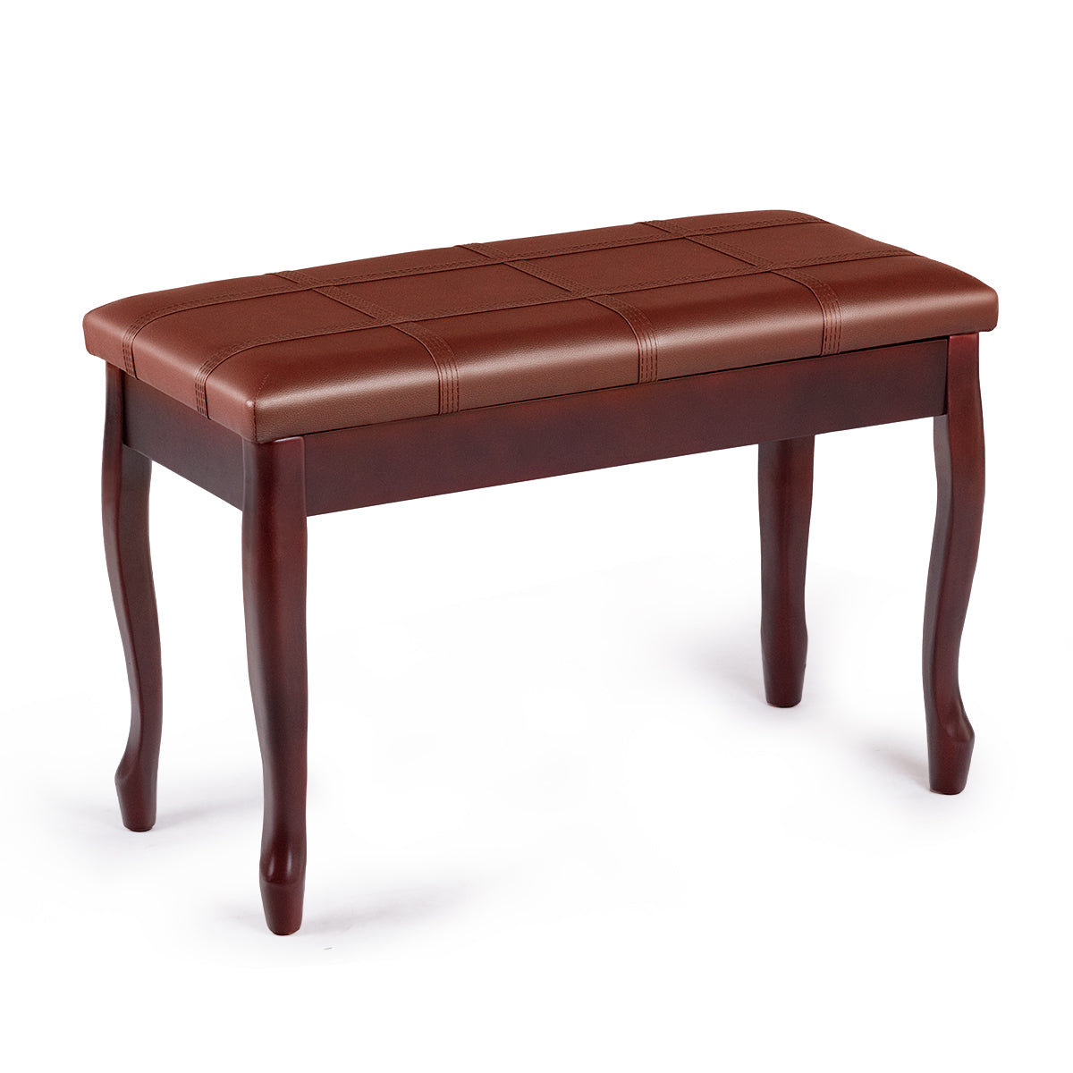 LIVSK Pianobank - Massief Hout - Gepolsterd Lederen Zitting - Opbergvak - 75 x 35 x 49 cm - Bruin