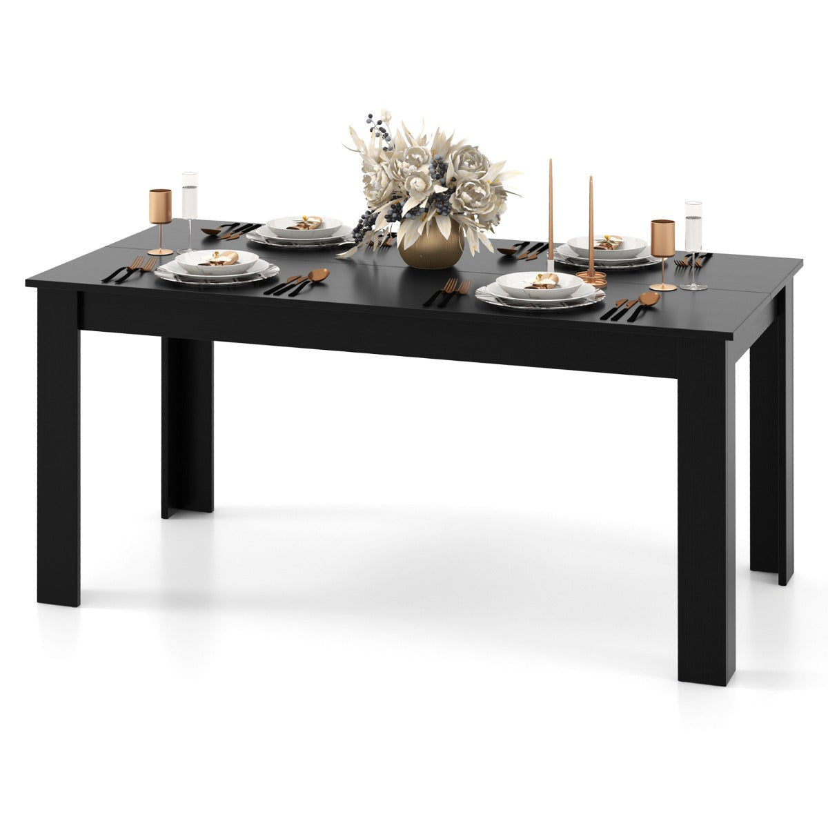 LIVSK Uitschuifbare Eettafel - Voor 6-8 Personen - Hoogwaardig Hout - Stabiele L-vormige Poten - Draagvermogen 150 kg - Zwart