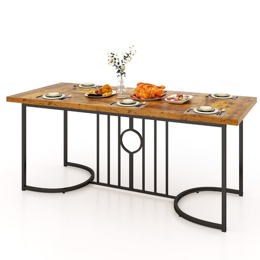 Livsk costway houten eettafel van 180 cm voor 6 8 personen rechthoekige keukentafel in landelijke stijl met houten blad metalen frame capaciteit 135 kg