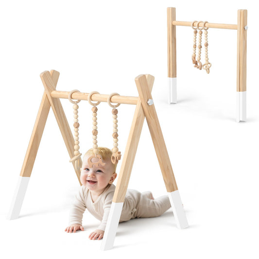 LIVSK Houten Speelgym voor Baby's - 3 Hangende Speelgoed - Opvouwbaar en Veilig - Milieuvriendelijk Materiaal - Perfect Cadeau -