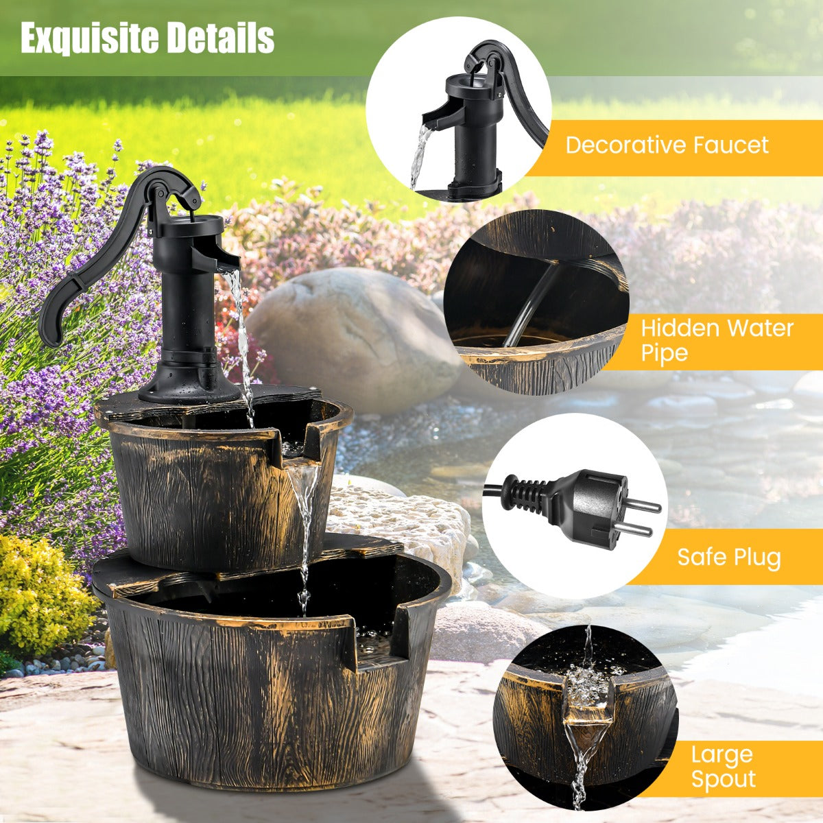 LIVSK Watervalfontein - Continu Waterstroom - Cascadewaterval - Hoogwaardig PP-Materiaal - Antiek Brons