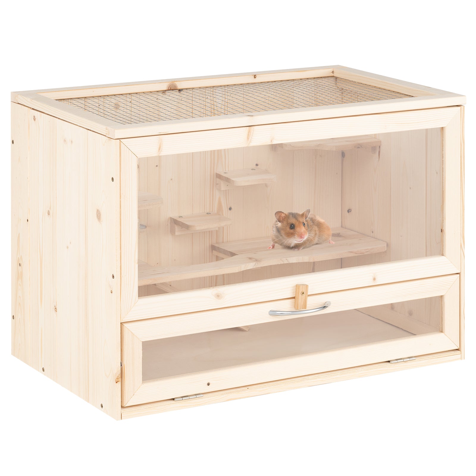 LIVSK Houten Hamsterkooi met Opklapdeksel - Multi-trappen - Ruime Hamster Leefruimte - Natuurlijk