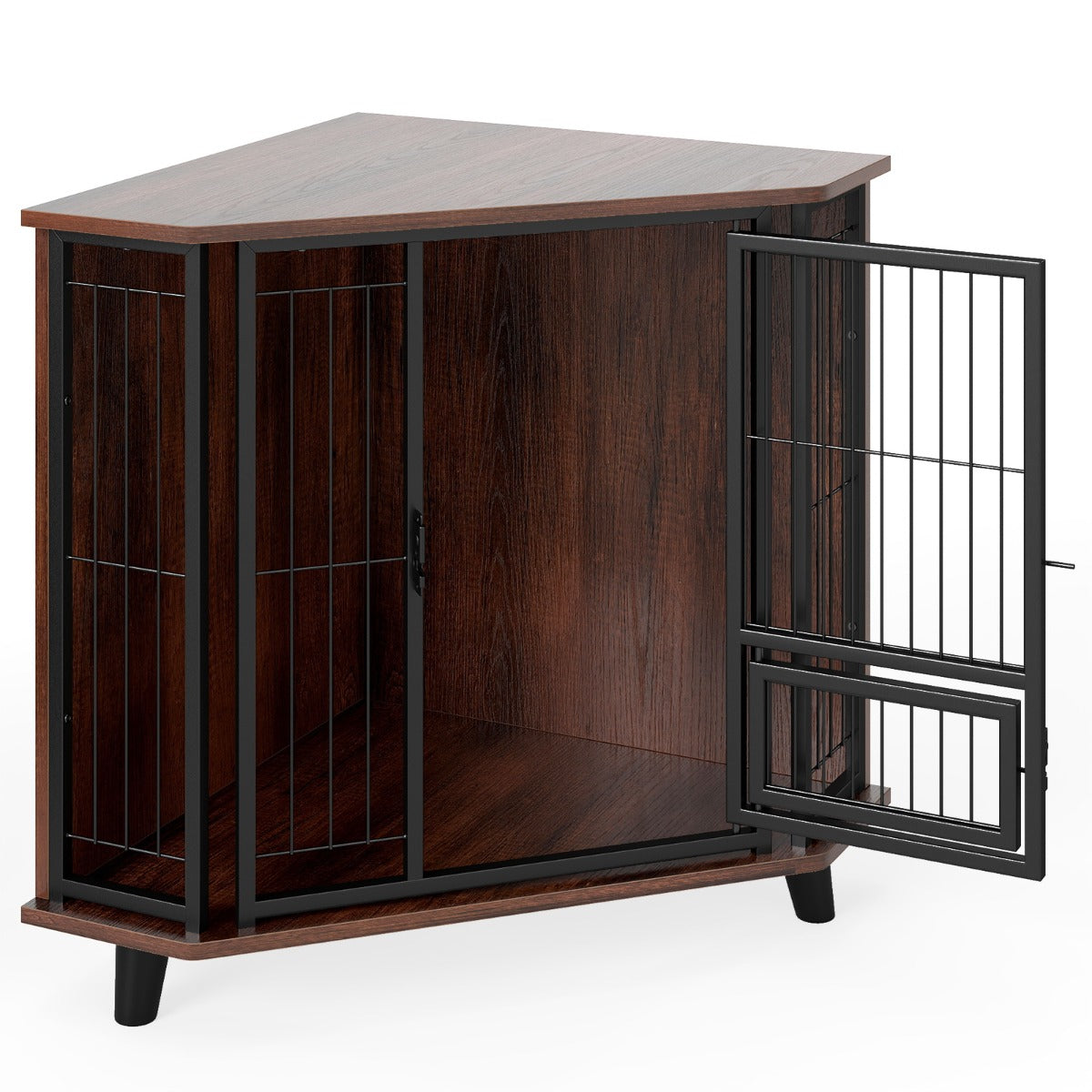 Livsk costway houten hoekhondenhok met afsluitbare deur en voederluik voor kleine tot middelgrote honden 1 1