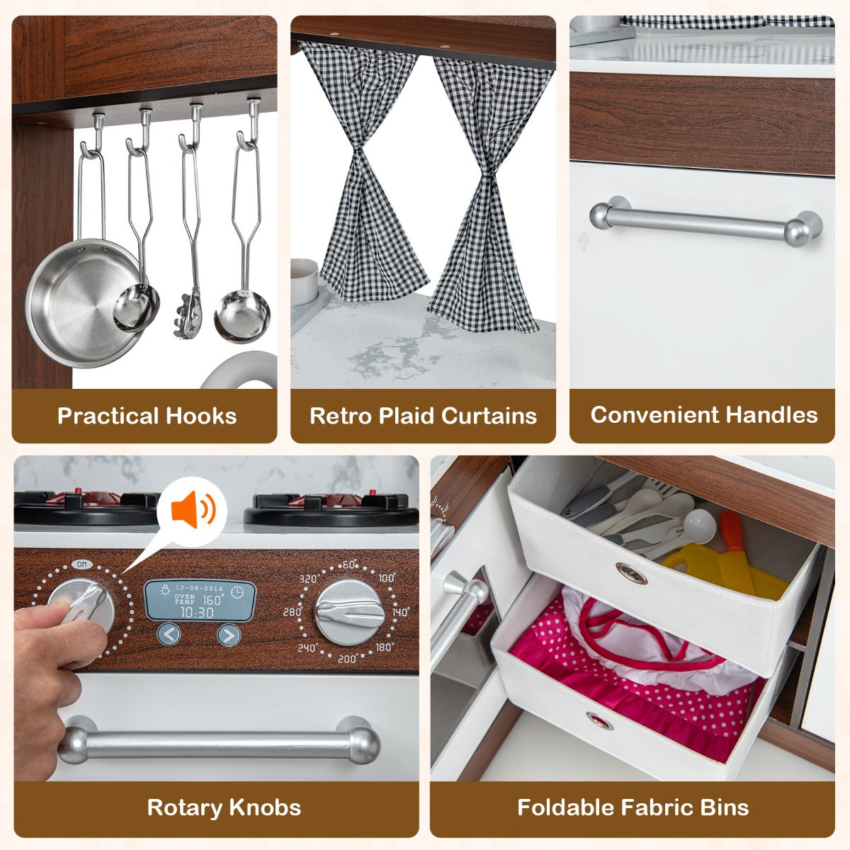 LIVSK Opvouwbare Speelkeuken voor Kinderen - Licht- en Geluidseffecten - Watercirculatiesysteem - Inclusief Keukengerei - Bruin