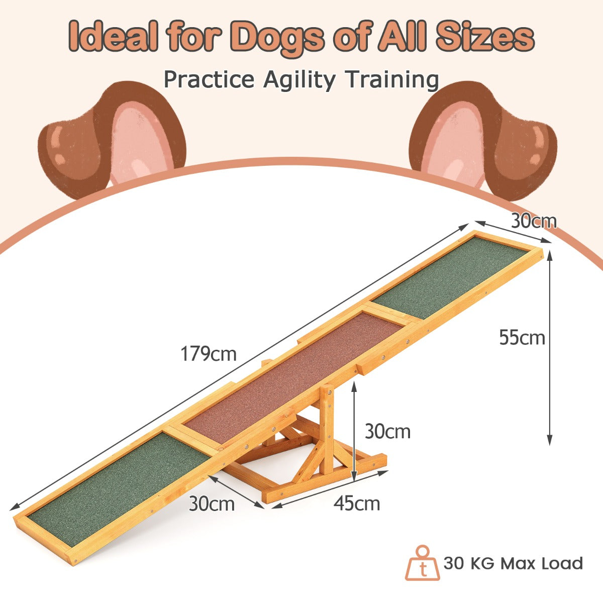 LIVSK Houten Honden Agility Wip - Duurzaam Vurenhout - Antislipoppervlak - Tot 60 kg - Eenvoudige Installatie - Geel