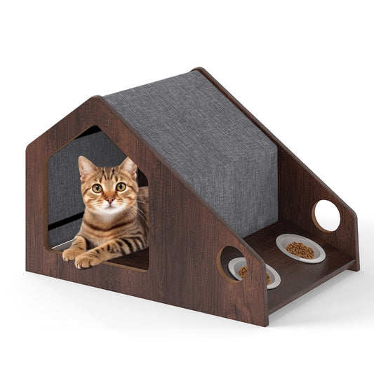 Livsk costway houten kattenhuis voor binnen multifunctioneel kattenhuismeubilair