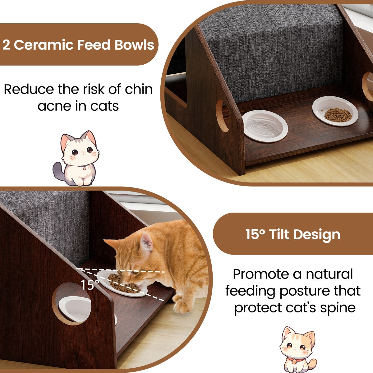 Livsk costway houten kattenhuis voor binnen multifunctioneel kattenhuismeubilair 3