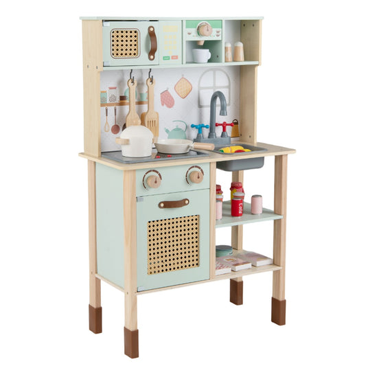 Livsk costway houten keuken voor kinderen speelkeuken van hout met licht en geluid kinderkeuken met accessoires oven afwasmachine en koffiezetapparaat