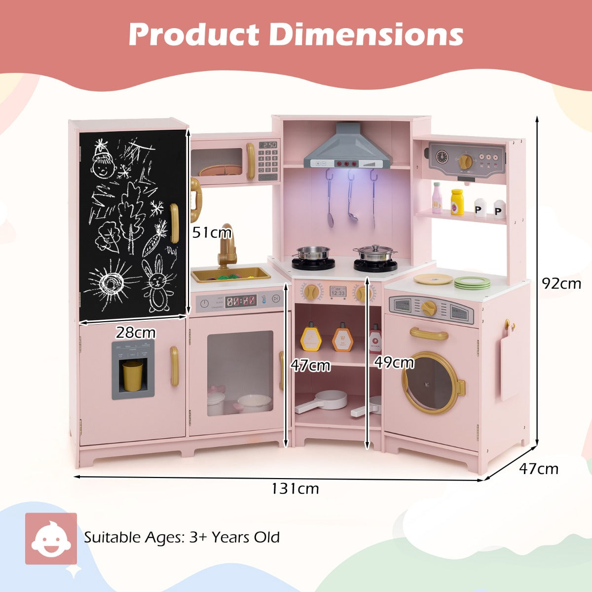 LIVSK Hoek-Speelkeuken - Ruimtebesparend Ontwerp - Interactieve Lichten en Geluiden - Inclusief Keukenaccessoires - Roze