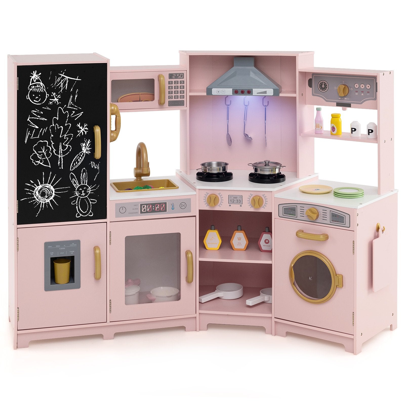 LIVSK Hoek-Speelkeuken - Ruimtebesparend Ontwerp - Interactieve Lichten en Geluiden - Inclusief Keukenaccessoires - Roze