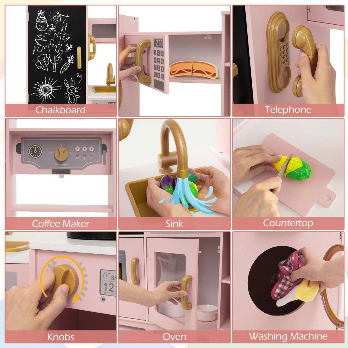 LIVSK Hoek-Speelkeuken - Ruimtebesparend Ontwerp - Interactieve Lichten en Geluiden - Inclusief Keukenaccessoires - Roze