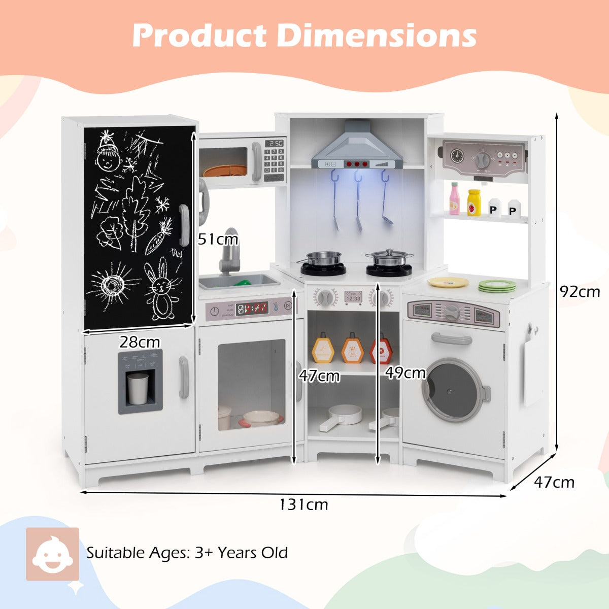 LIVSK Houten Hoek Speelkeuken Set - Ruimtebesparend - Interactieve Lichten en Geluiden - Inclusief Accessoires - Wit