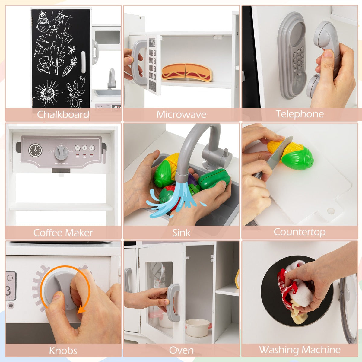 LIVSK Houten Hoek Speelkeuken Set - Ruimtebesparend - Interactieve Lichten en Geluiden - Inclusief Accessoires - Wit