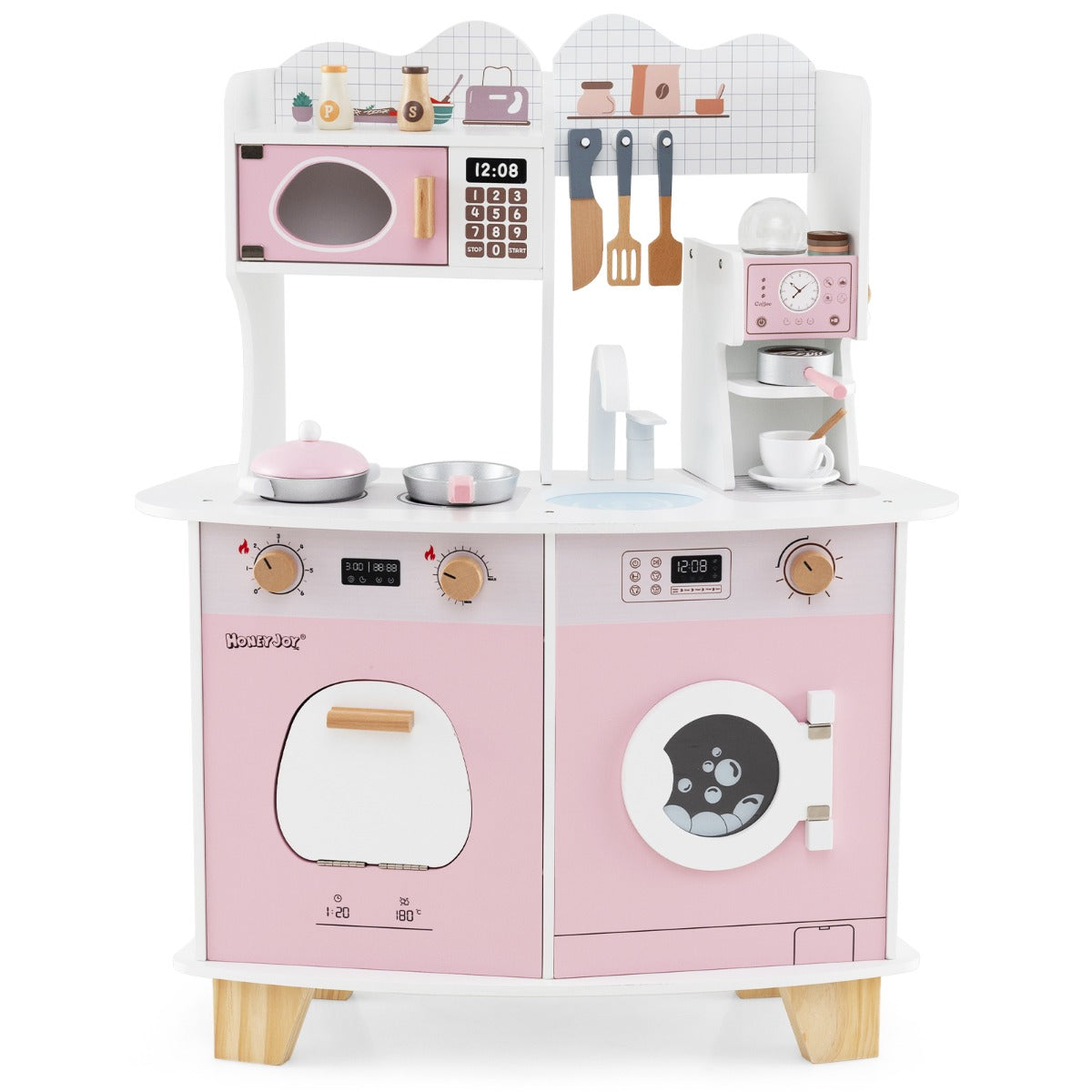LIVSK Speelgoedkeukenset voor Kinderen - Koffiezetapparaat, Magnetron, Oven, Fornuis - Creatief Spel - Veilig - 70 x 30 x 88 cm -
