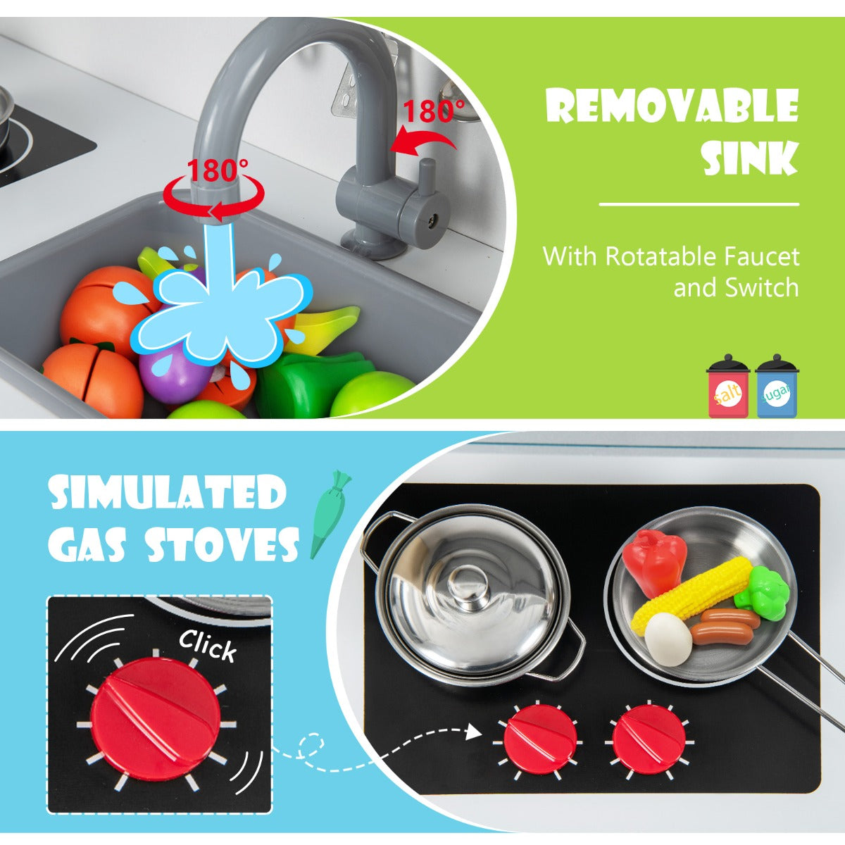 LIVSK Fantasiespeelkeuken - Magnetron, Afzuigkap, Kookplaat, IJsblokjesmachine - Inclusief 18 Accessoires - Wit