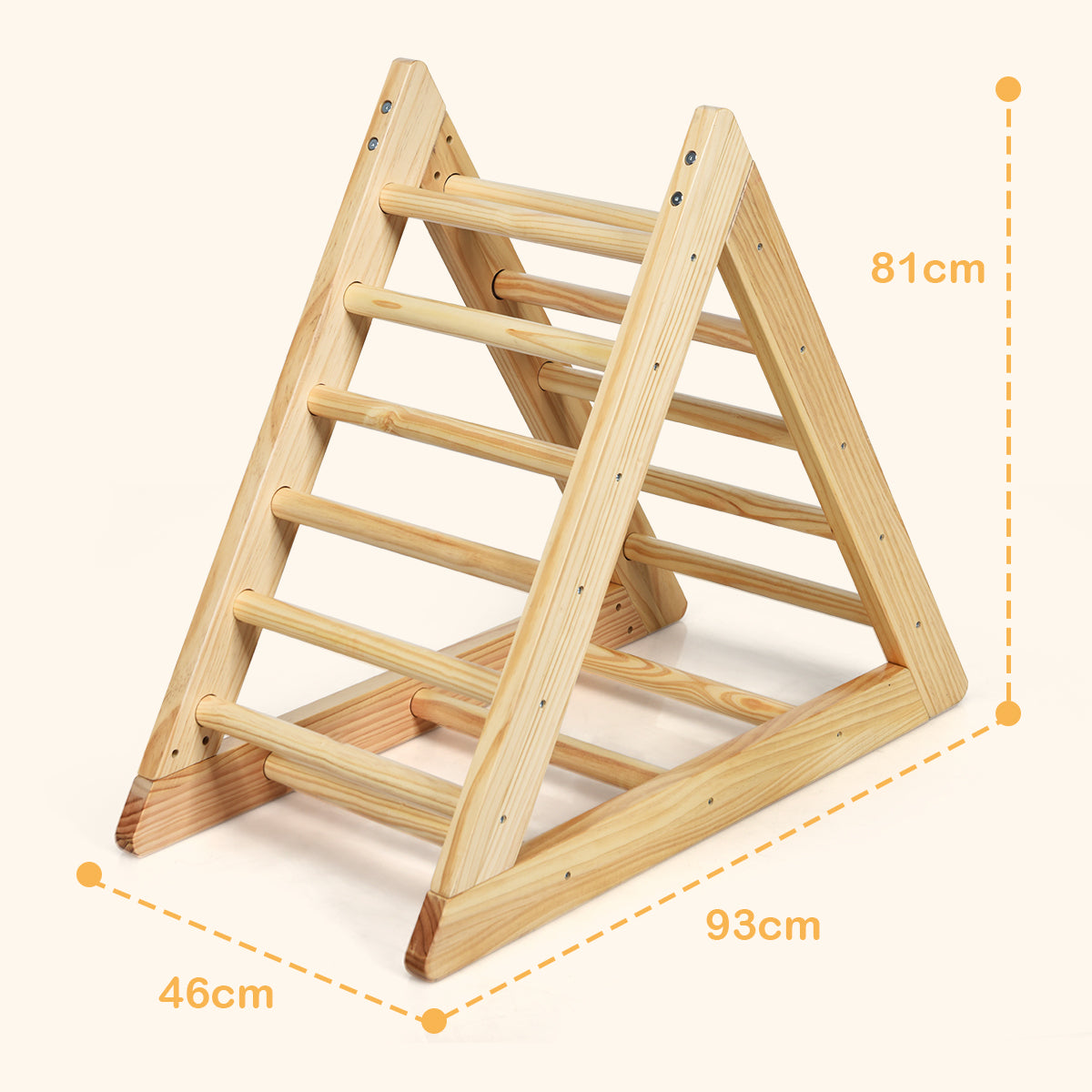 LIVSK Klimdriehoek voor Kinderen - Hoogwaardig Grenenhout - Veilig en Stabiel - Draagvermogen 60 kg - 93 x 46 x 81 cm -