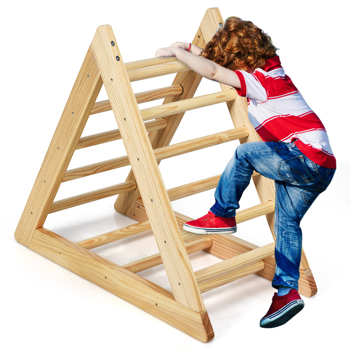 LIVSK Klimdriehoek voor Kinderen - Hoogwaardig Grenenhout - Veilig en Stabiel - Draagvermogen 60 kg - 93 x 46 x 81 cm -