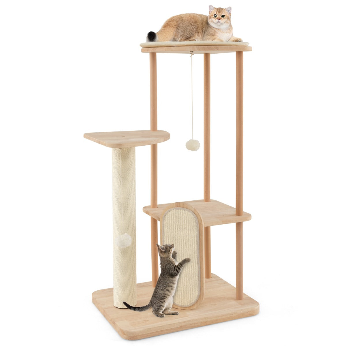 LIVSK Kattenboom met Meerdere Verdiepingen - Krabplank - Speelgoed - Duurzaam Hout - Voor Meerdere Katten - Beige