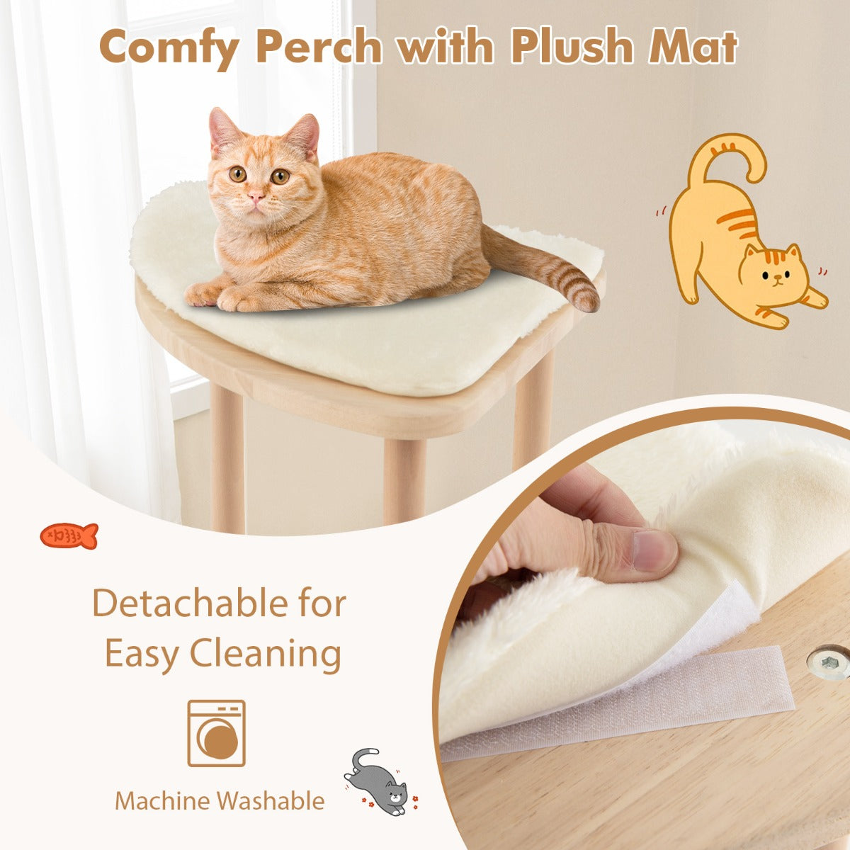 LIVSK Kattenboom met Meerdere Verdiepingen - Krabplank - Speelgoed - Duurzaam Hout - Voor Meerdere Katten - Beige