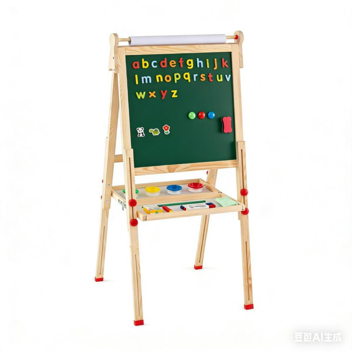 Livsk costway houten kunstschildersezel voor kinderen 3 in 1 opvouwbare dubbelzijdige magnetische schildersezel met whiteboard schoolbord en papierrol