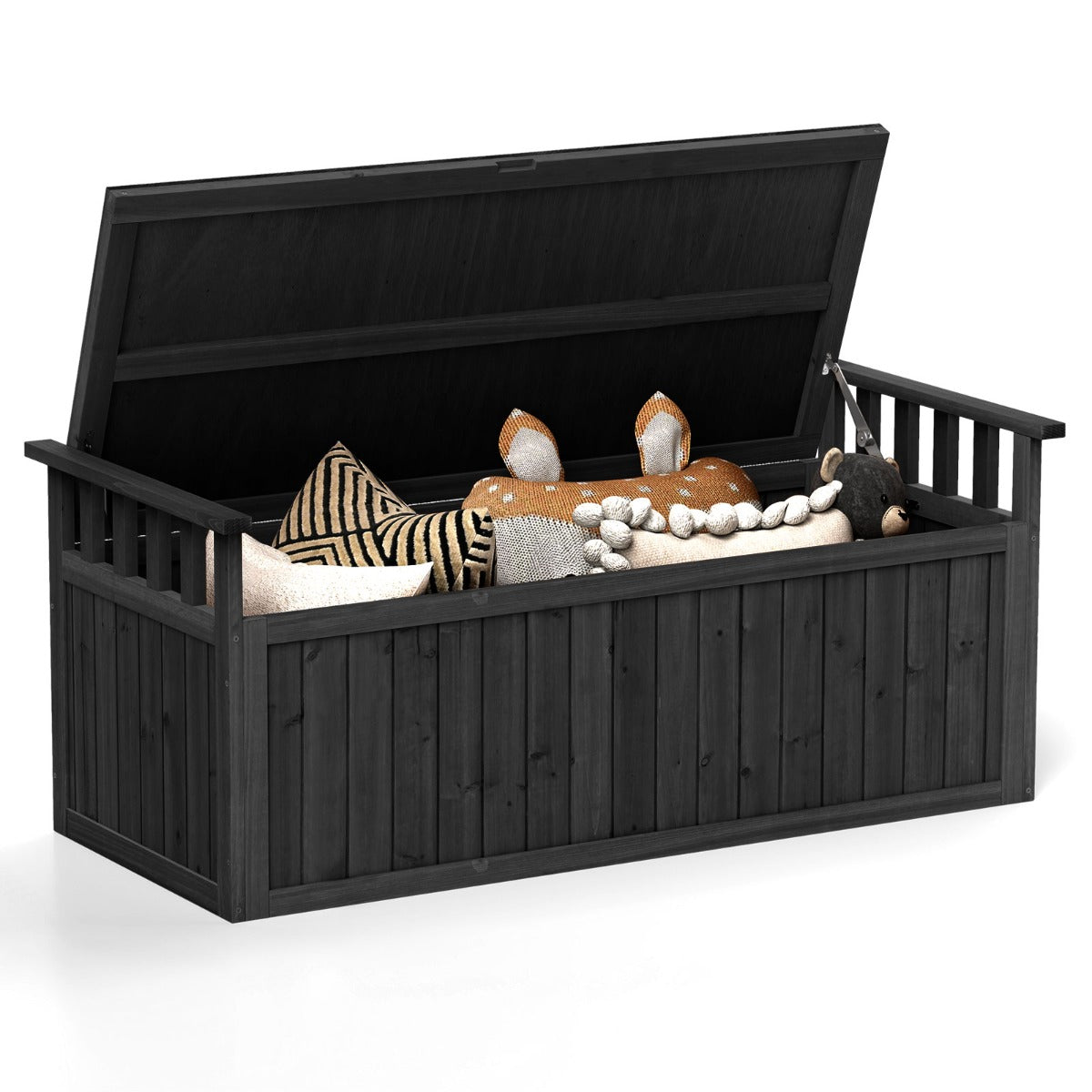 LIVSK 2-in-1 Tuinbank en Opbergbox - Comfortabele Zitplaats voor 2 - 209L Opbergruimte - Natuurlijk Sparrenhout - Zwart