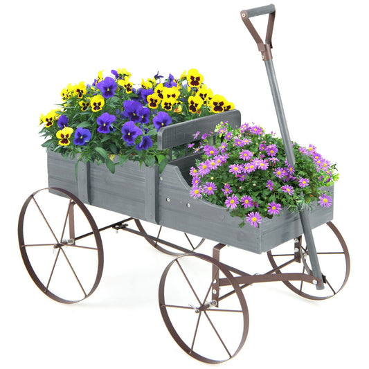 LIVSK Decoratieve Plantenwagen - Stevig Dennenhout - 2 Compartimenten - Wielen voor Gemakkelijk Verplaatsen - Grijs