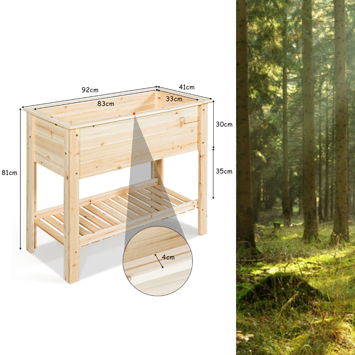 LIVSK Houten Verhoogde Kweekbak - Premium Dennenhout - Ergonomische Werkhoogte - Ruimte voor Planten - Tot 80 kg - Natuurlijk